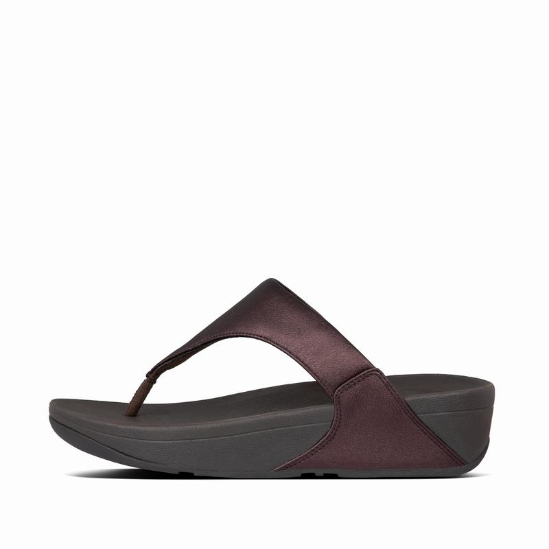 FitFlop Lulu Leder Schokolade Metal - FitFlop Zehentrenner Damen Schweiz [HZRD-83061]